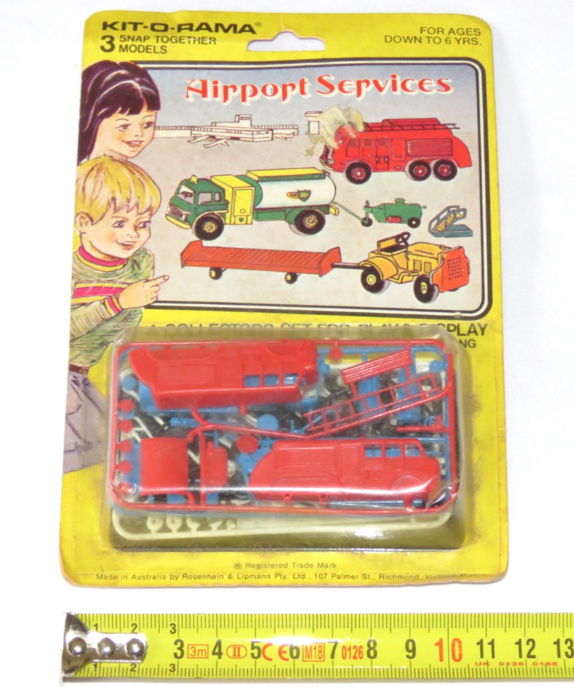 Vintage 1975 Kit-O-Rama Snap Together Models Airport Services, Made in Australia