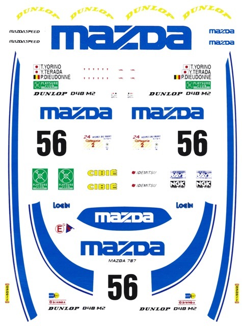 #56 Mazda 787 Le Mans 1991 1/25th – 1/24th Scale WATERSLIDE DECALS