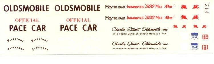 Fred Cady 214 60 Oldsmobile Indianapolis 500 1/25 Pace Car decal