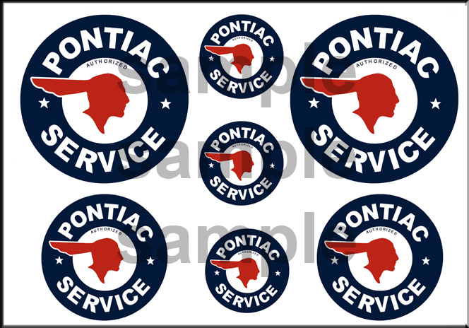 VINTAGE STYLE 1 3/4 AND 1/2 INCH PONTIAC SERVICE DIRAMA GARAGE DECAL STICKER