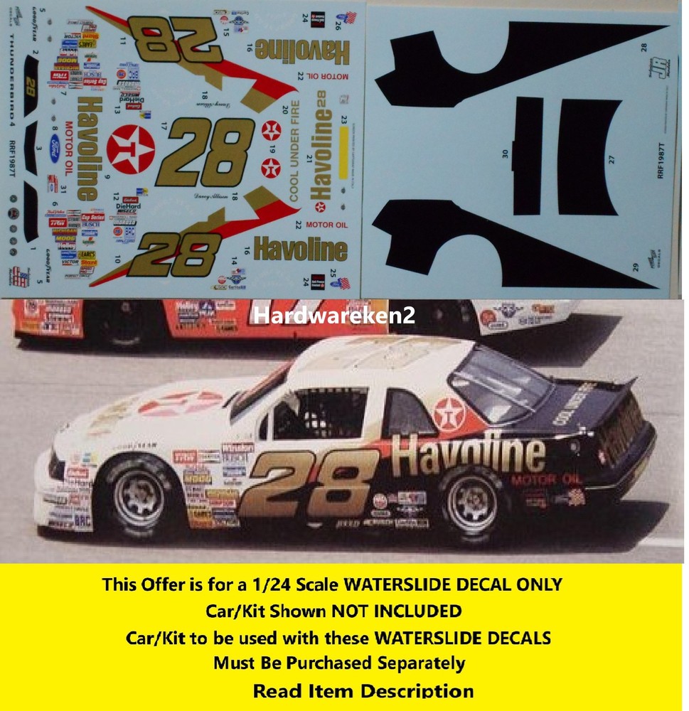 NASCAR DECAL #28 HAVOLINE 1987 FORD THUNDERBIRD DAVEY ALLISON – 1/24