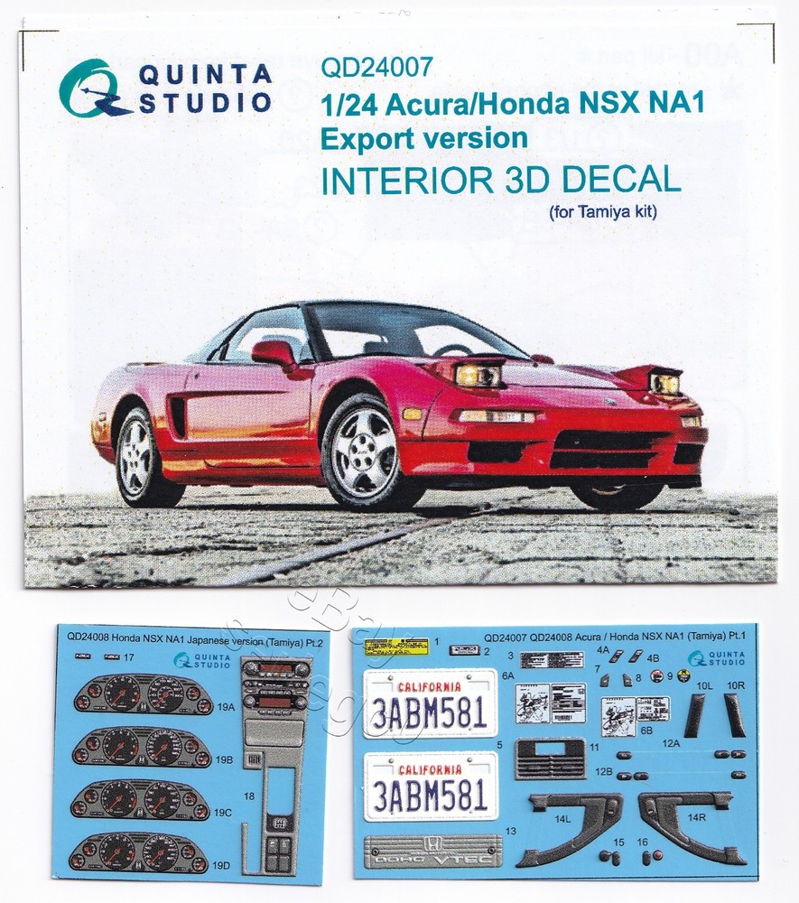 Quinta Studio 1:24 Tamiya Acura-Honda NSX NA1 Export version Interior 3D Decal