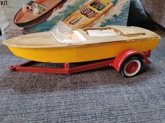 Original ’60’s issue AMT Boat w/Trailer model started in box 1/25 Kit#159 3 in 1