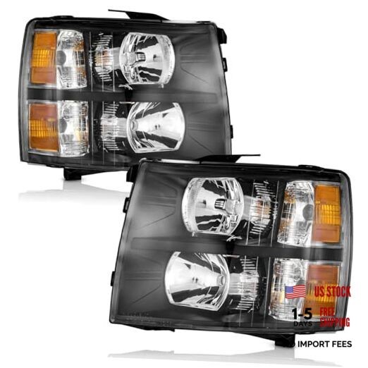 Headlights Pair OE Replacement Clear Lens I Black Housing I Amber Reflector