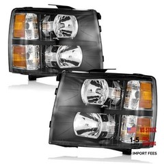 Headlights Pair OE Replacement Clear Lens I Black Housing I Amber Reflector
