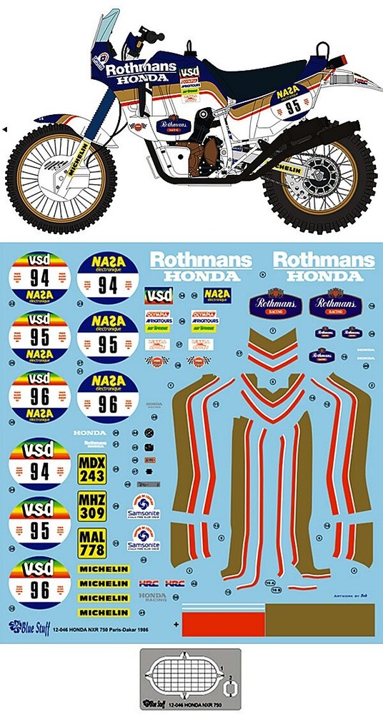 CARTOGRAF 1/12 HONDA NXR 750 PARIS DAKAR 1986 FULL SPONSOR DECAL for TAMIYA