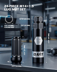 M14X1.5 Lug Nuts Black with Spline Tuner, 2 Inches Length Conical Wheel Nut, Com