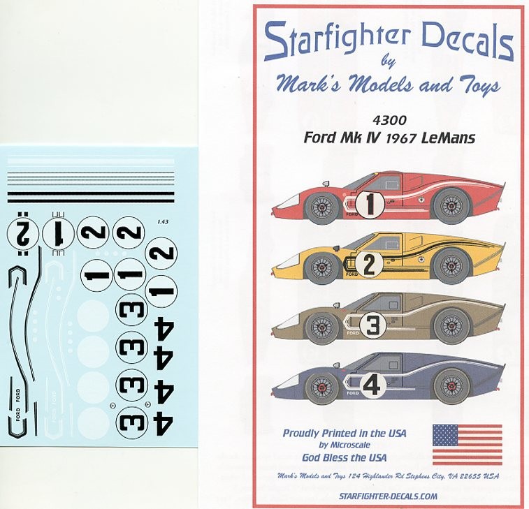 1/43 Starfighter Decals 4300 Ford GT Mk IV 1967 LeMans 24h winner