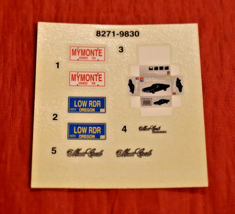 AMT 1970 Chevy Monte Carlo Decal Sheet 1/25