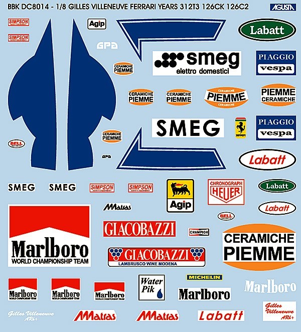 1/8 VILLENEUVE HELMET & SUIT DECAL FERRARI 312T3 126CK 126C2 for POCHER GRIP REV