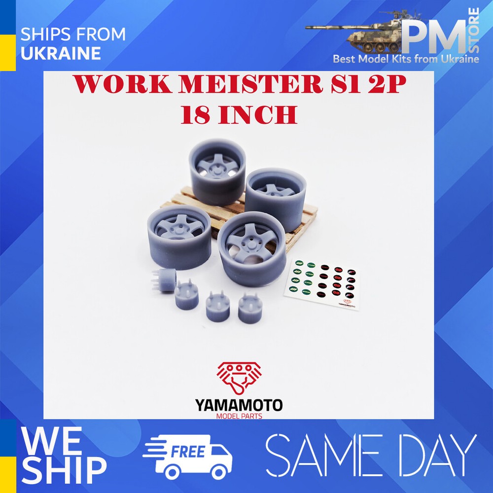Yamamoto YMPRIM6 1/24 Wheels WORK MEISTER S1 2P 18inch 5 NUTS, ADAPTERS, DECALS