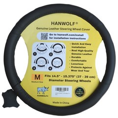 Steering Wheel Cover Black Real Genuine Leather 15 Inch For Men And Women