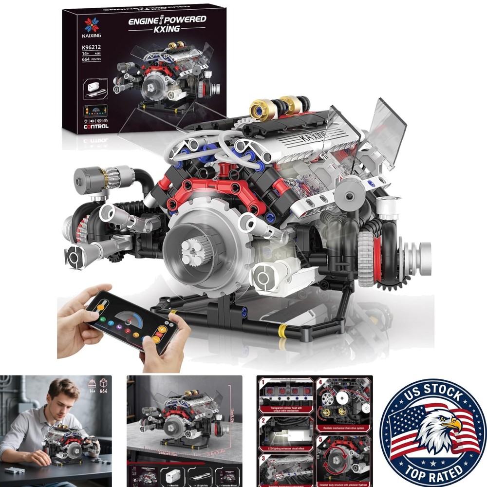 V8 Engine Building Set for Teens & Adults: 664 PCS with Hands-On STEM Learning