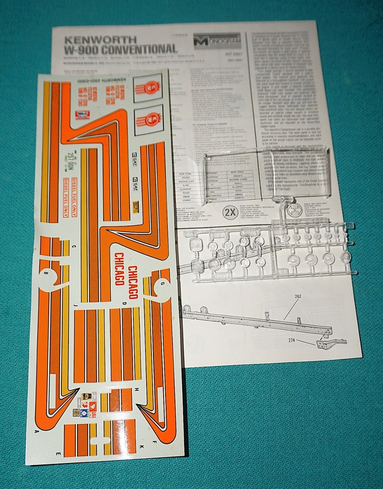 Kenworth W-900 Conventional Monogram 1/16 Decals Instructions Clear Tree Etc.