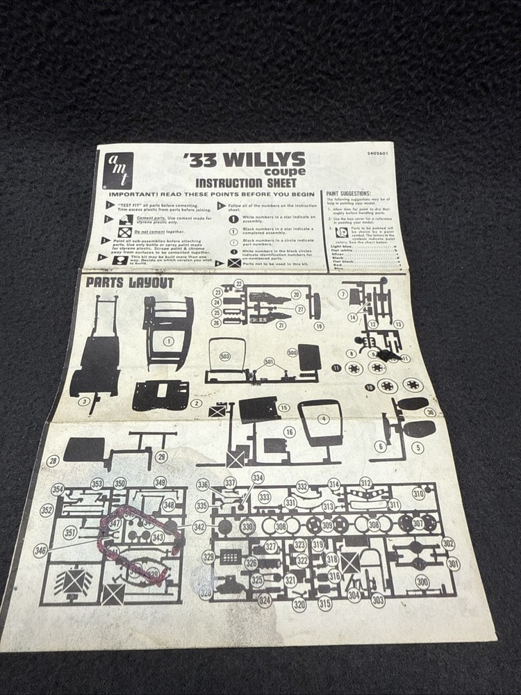 AMT ‘33 Willys Coupe Instructions Original Manual 2402 Gasser Hot Rod Custom