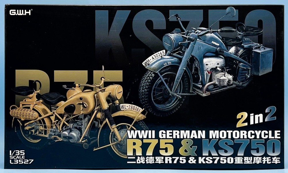 Great Wall Hobby 1/35 GWH L3527 WWII German Motorcycle R75 & KS750 2 in 2 New