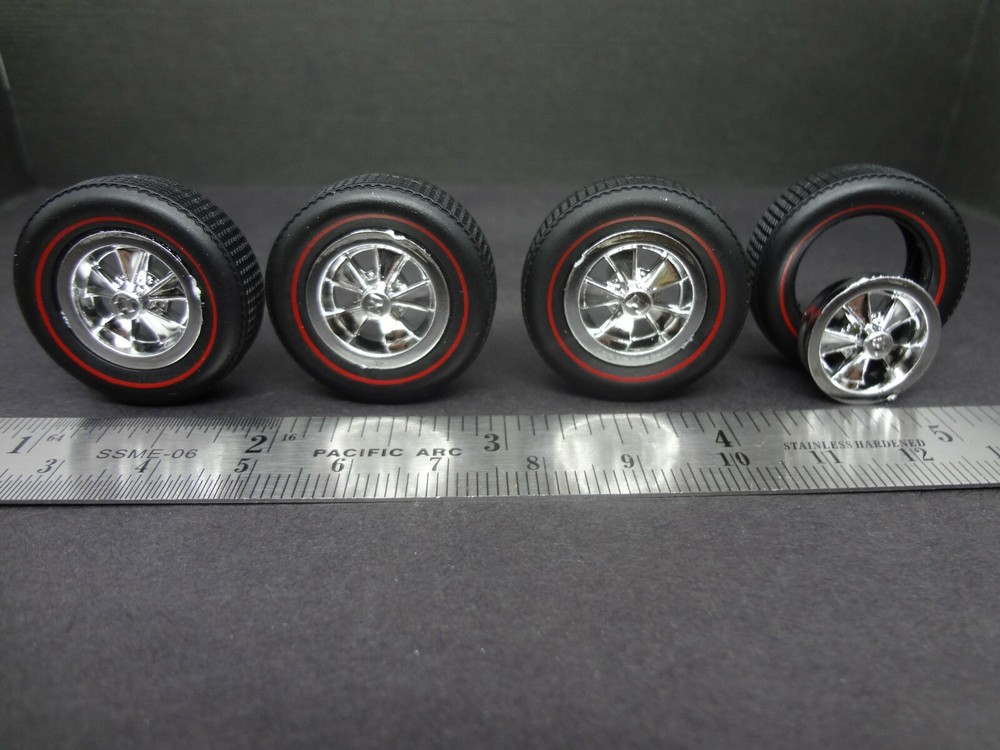 1:25 scale Spokes ‘N Stripes wheels & tires red line & gold line check pictures
