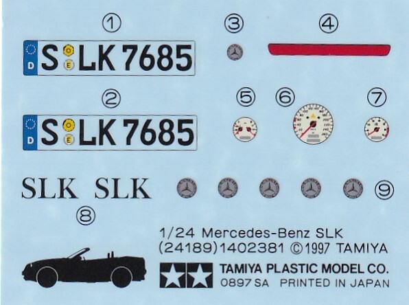 Tamiya’s Decals for 1/24 Mercedes-Benz SLK.Item24189 from Japan
