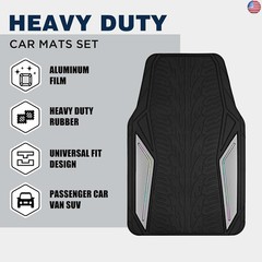 PIC AUTO Rubber Floor Mats, Silver Aluminum Film with Colorful Piping Floor