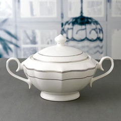 Lace 12 In. X 8.5 In. X 7 In. 4 Qt. 128 Fl. Oz. Silver Bone China Soup Tureen Se
