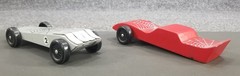 PINE CAR DERBY CARS WOOD SET OF 2 SPIDER WEB MOTIVE 1 CAR MISSING 2 WHEELS