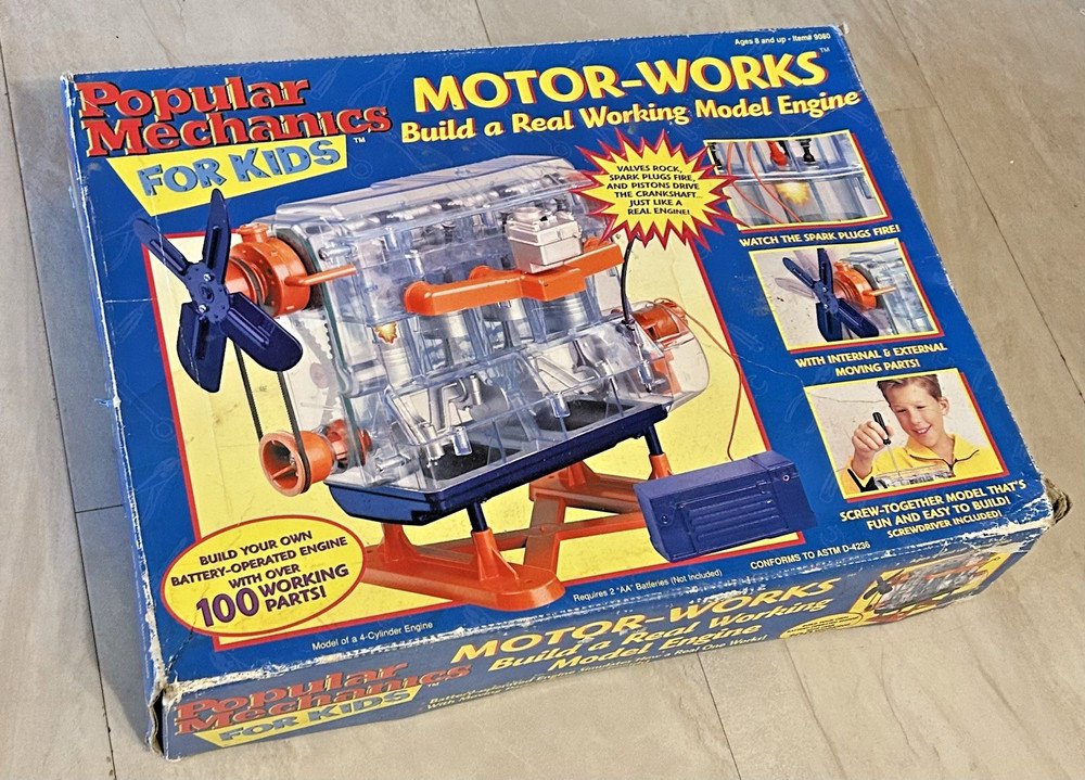 Popular Mechanics For Kids Motor-Works model Engine Kit NEW Open Box Worn Box