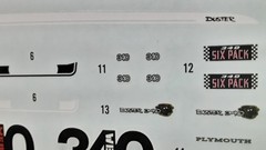 Decal Sheet 71 1971 Duster 340 1/25 AMT Wedge Six Pack Waterslide Black Stripe