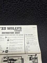 AMT ‘33 Willys Coupe Instructions Original Manual 2402 Gasser Hot Rod Custom