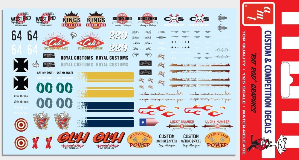 AMT MKA024 Vintage Rat Rod + Custom Car Decal Sheet plastic models 1/25, 1/24