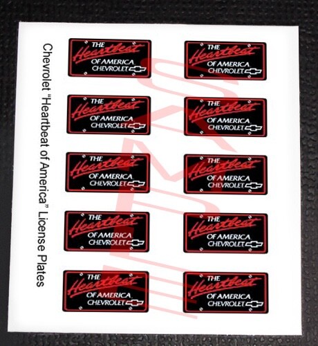 CHEVROLET HEARTBEAT miniature LICENSE PLATES for 1/25 scale MODEL CARS—PLS READ