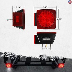 Partsam 12V Submersible Square Led Trailer Light,Red White LED Stop Turn Tail
