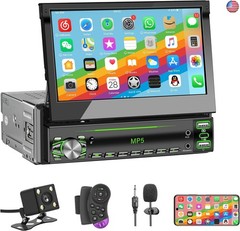 Single DIN Touchscreen Radio, Flip Up Screen Car Stereo with Bluetooth, Flip