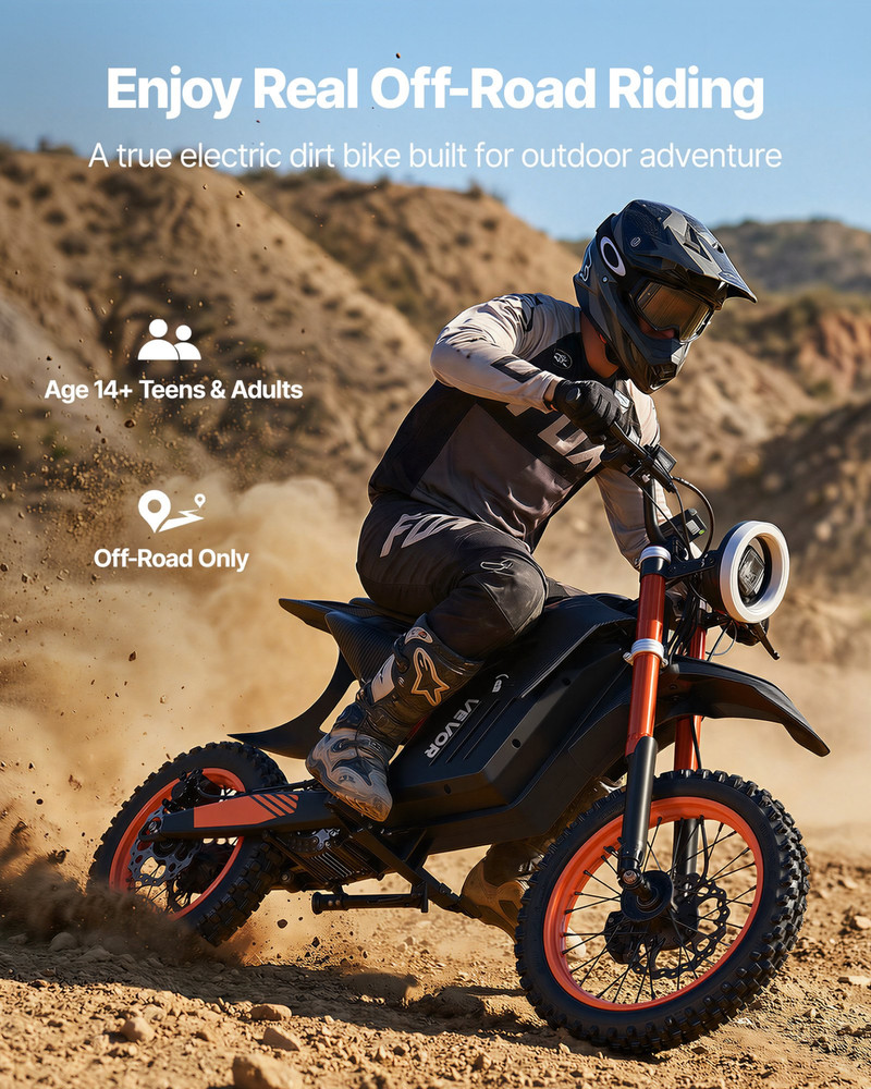 Electric Dirt Bike for Teens Adults, 2000W Motor, 31 MPH Speed, 31 Miles Max Ra