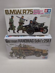 Lot(3) Tamiya German MM16(2) BMW R75 Motorcycle Sidecar & 35020 Hanomag (Read)