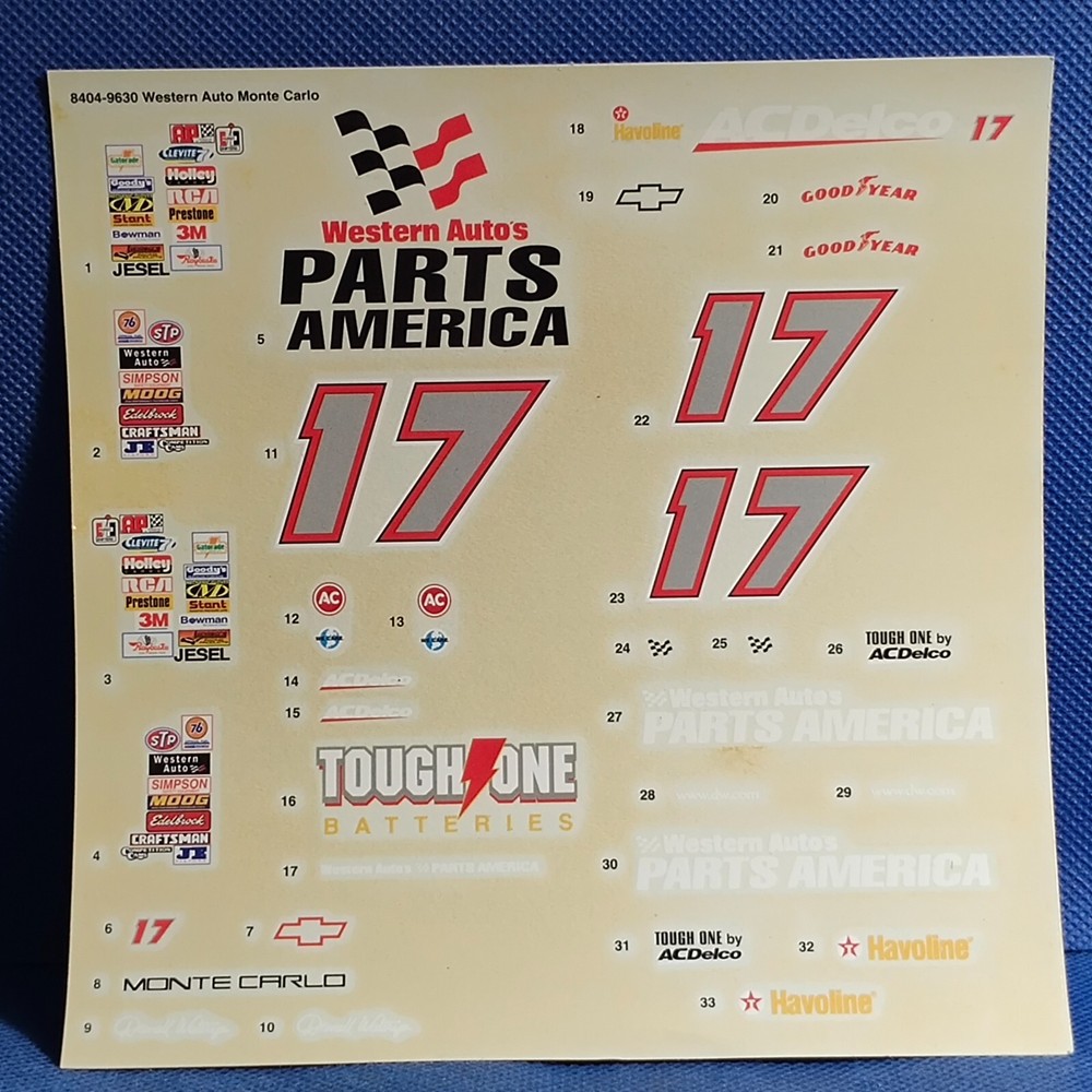 NASCAR 🌟 Decals Western Auto Chevy 1:25 Scale 1000s Model Car Parts 4 Sale AMT