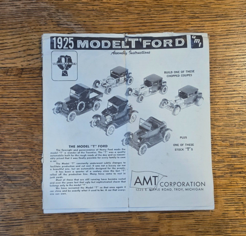 AMT Model Car Ford Model “T” Trophy Series Original Instruction Manual