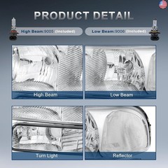 Headlight Assembly Front Lamp Compatible with 1999-2006 GMC Sierra 1500 2500,