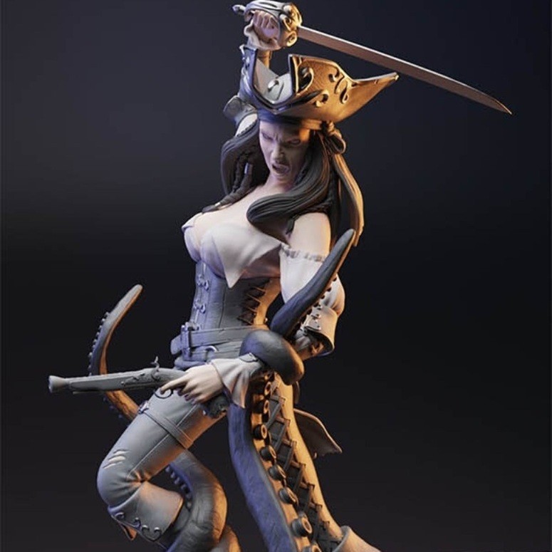 1/24 Scale Resin Figure Model Kit Female Pirate Unassembled, Unpainted Model Kit