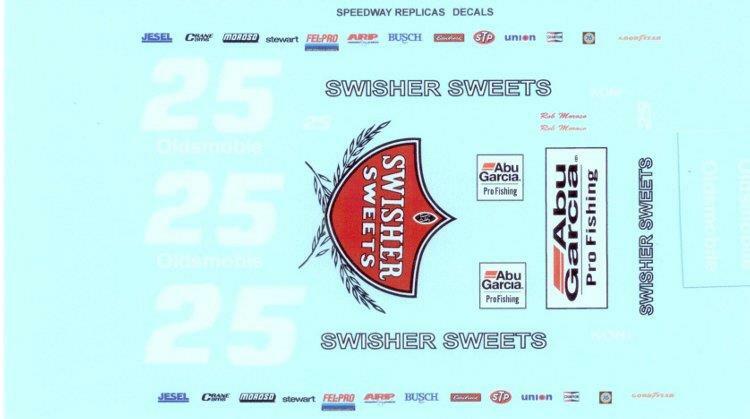 Speedway Replicas #25 Swisher Sweets Oldsmobile Rob Moroso 1/24 Nascar decal