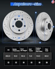 Anpulsero Rear Automotive Replacement Brake Kit, Drilled Slotted Brake Rotors +