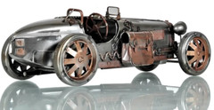 1926 Bugatti Type 35 Metal Racing Car Model 14″ Silver & Bronze Automotive Decor