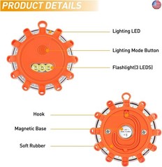 Nilight LED Road Flares Emergency Lights 3 Pack,9 Flash Models Roadside