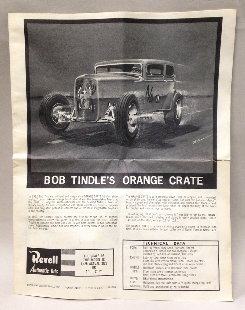 Vintage Parts – Revell Orange Crate Instruction Sheet – c. 1963