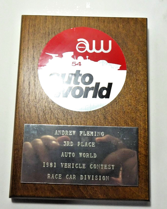 Vintage Trophy 1981 auto world Model Contest 3rd Place race Car Division