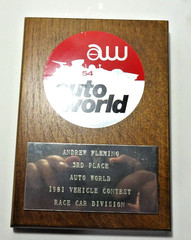 Vintage Trophy 1981 auto world Model Contest 3rd Place race Car Division