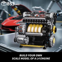 853 Pcs Visible L4 Internal Combustion Ohc Engine Motor Working Model DIY Kit
