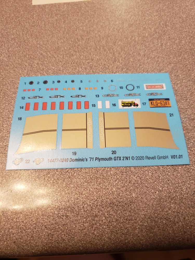 71 1971 GTX Plymouth 440 1/24 Decal Sheet Dash Cluster Emblems Revell