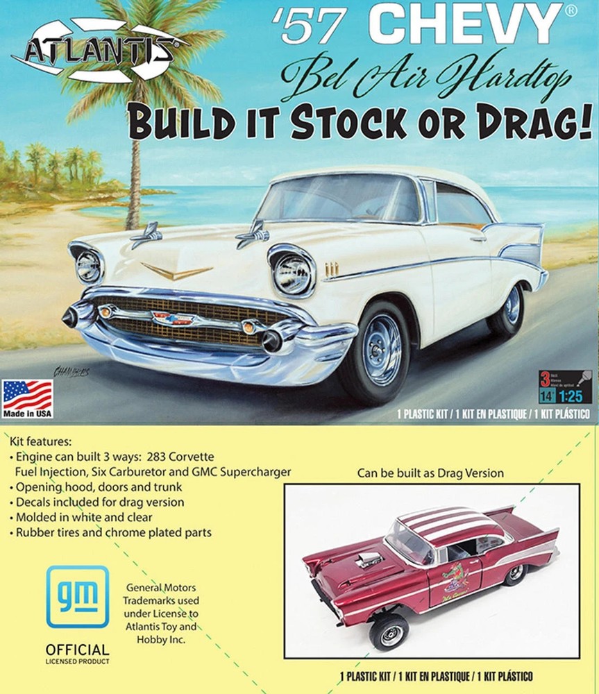 *Atlantis 1371 – 1/25 1957 Chevy Bel Air Hardtop Model Kit 2-in-1 Stock/ Drag