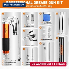 18-Piece 8000PSI Heavy Duty Grease Gun Kit with 14oz Grease, 2×11″ Hoses, Flex H
