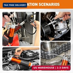 18-Piece 8000PSI Heavy Duty Grease Gun Kit with 14oz Grease, 2×11″ Hoses, Flex H